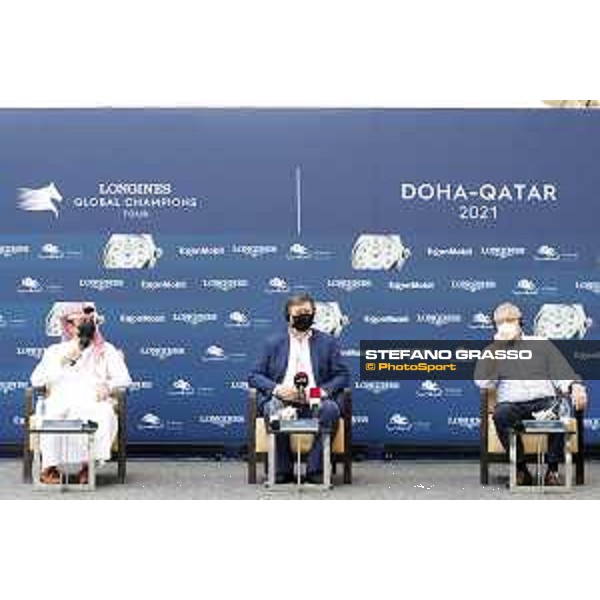 Press conference From left. Omar Al Mannai, Jan Tops, Marco Danese LGCT of Doha 2021 Al Shaqab, 02.03.2021 ph.Stefano Grasso/LGCT